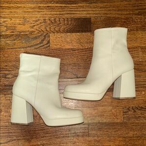 Steve Madden Cream Platform Block Heel Ankle Boots